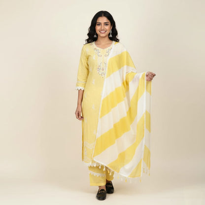 SALWAR SUIT COTTON LIGHT YELLOW COLOR