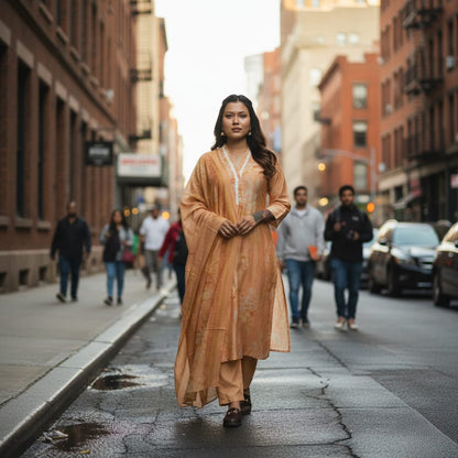 CHURIDAR SET MODAL SILK ORANGE COLOR