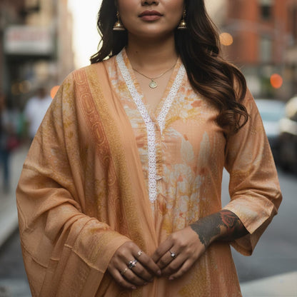 CHURIDAR SET MODAL SILK ORANGE COLOR