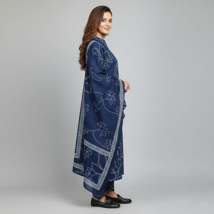SALWAR SUIT COTTON DARK BLUE WITH WHITE PRINT