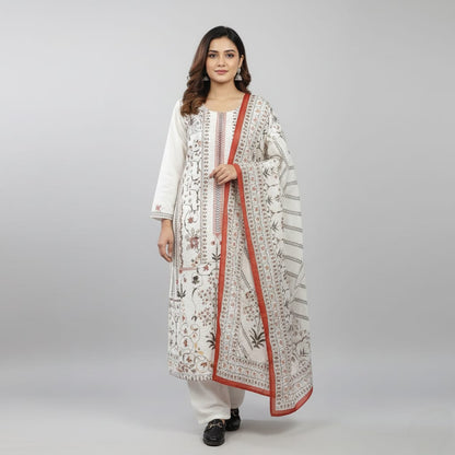 SALWAR SUIT COTTON WHITE WITH PRINTED DUPATTA