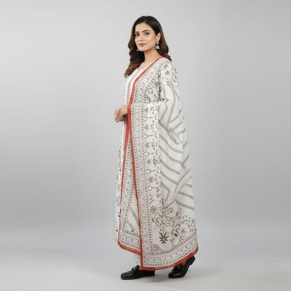 SALWAR SUIT COTTON WHITE WITH PRINTED DUPATTA