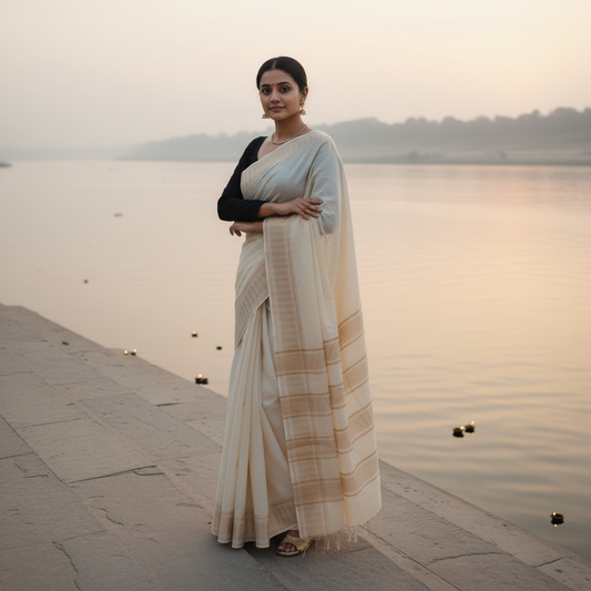 SILK MAHESWARI GOLDEN STIPS SAREE