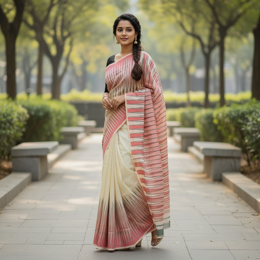 SILK PANCHAMPALLI WHITE SAREE
