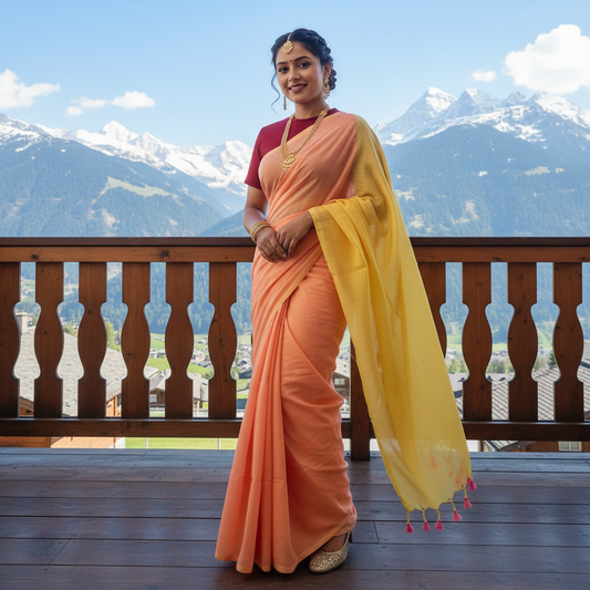 COTTON  SAREE YELLOW ORANGE