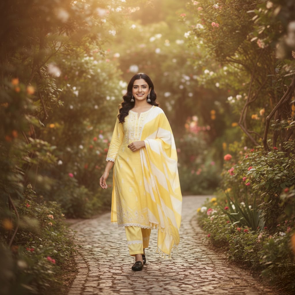 SALWAR SUIT COTTON LIGHT YELLOW COLOR